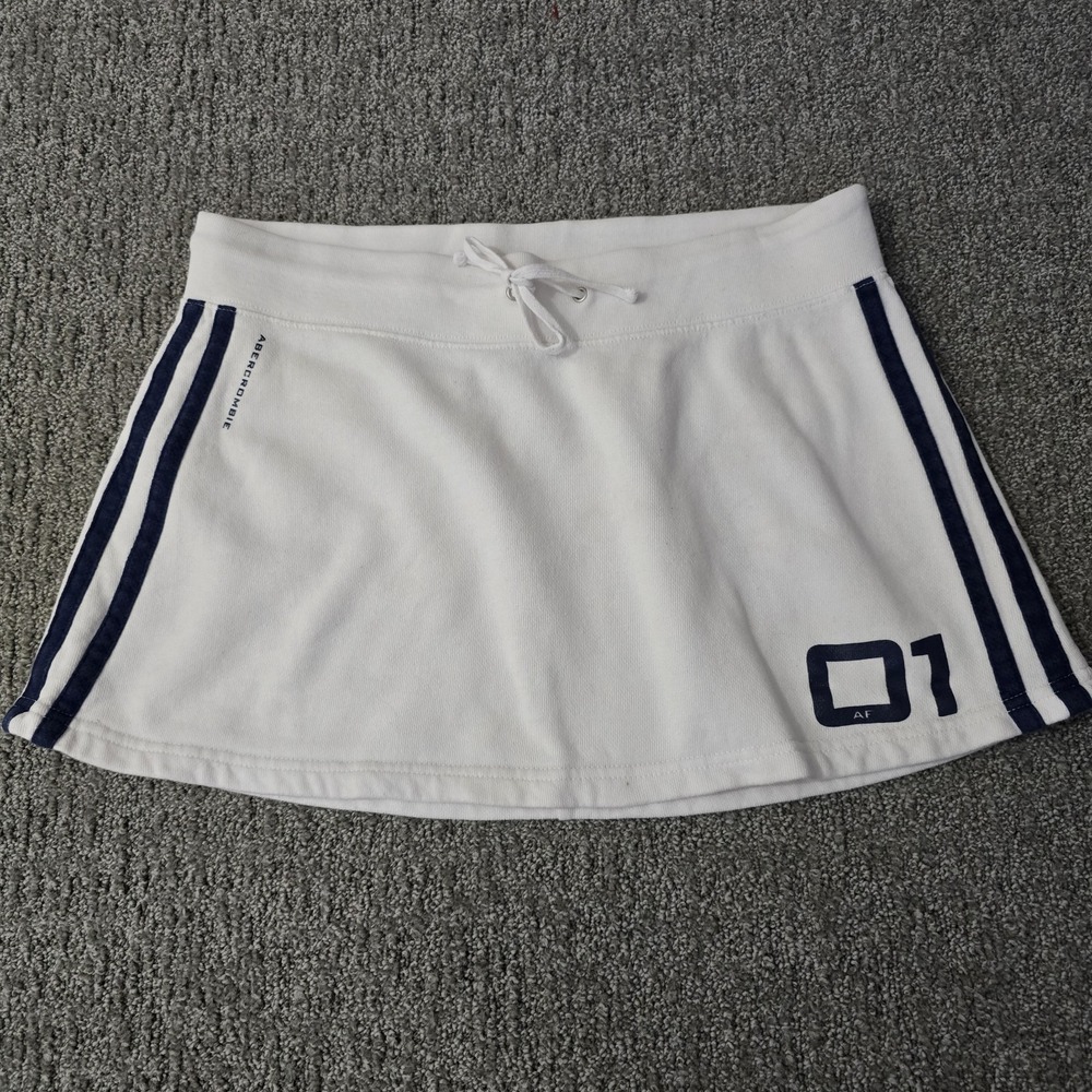 Abercrombie‎ & Fitch Gym Issue Skirt S White Navy Y2K Varsity Micro Mini